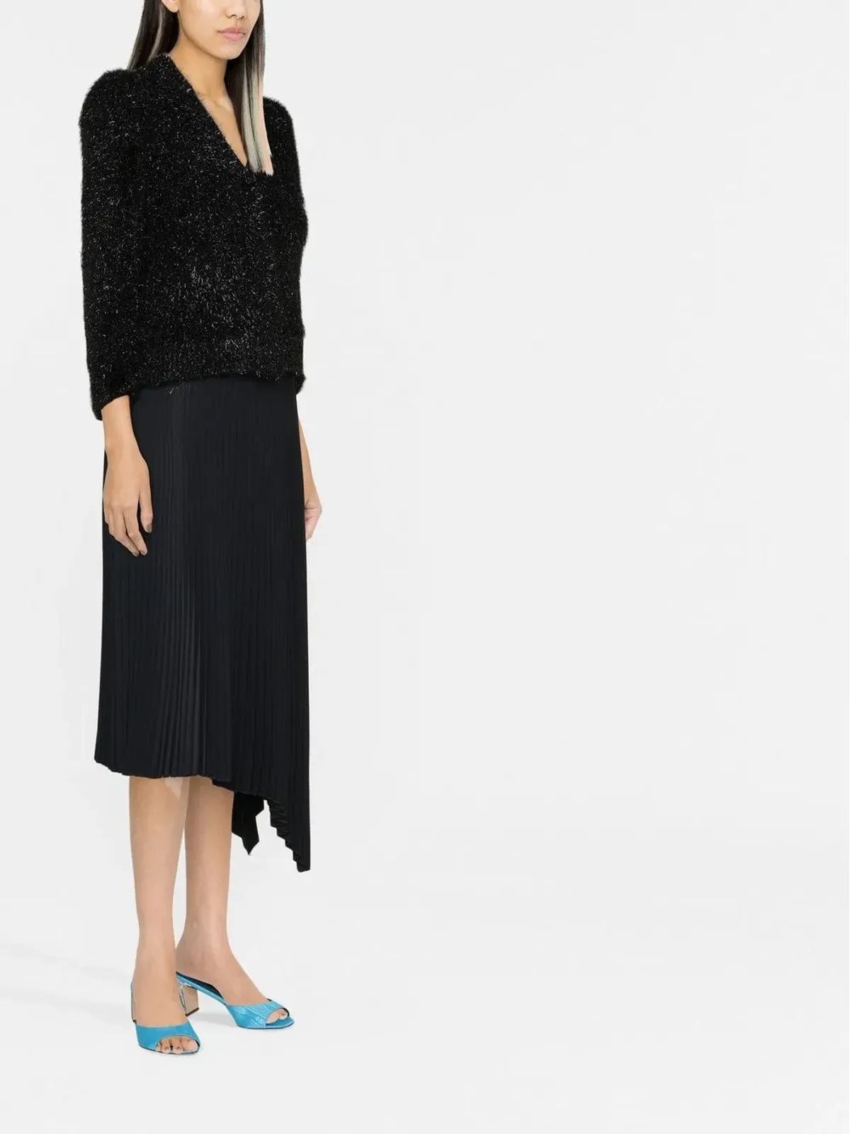 Alberta Ferretti Vネック フワフワ ニットセーター - 画像4