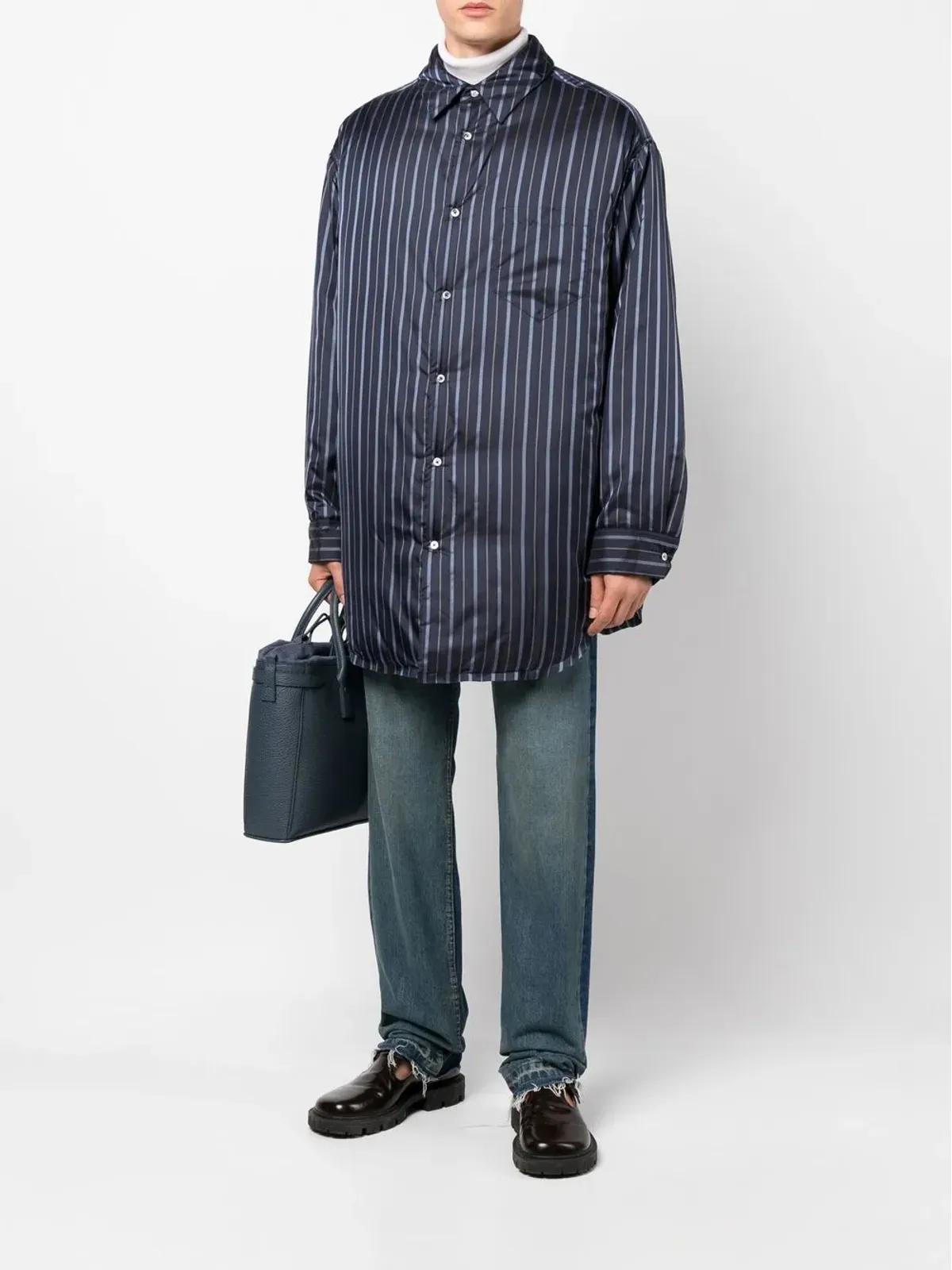 Maison Margiela ストライプ入りパデッドシャツ - Blue - 画像2