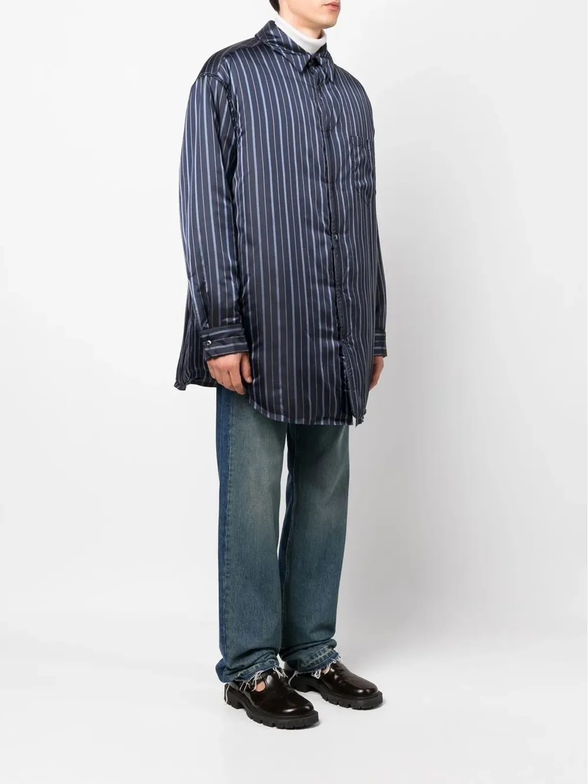 Maison Margiela ストライプ入りパデッドシャツ - Blue - 画像4