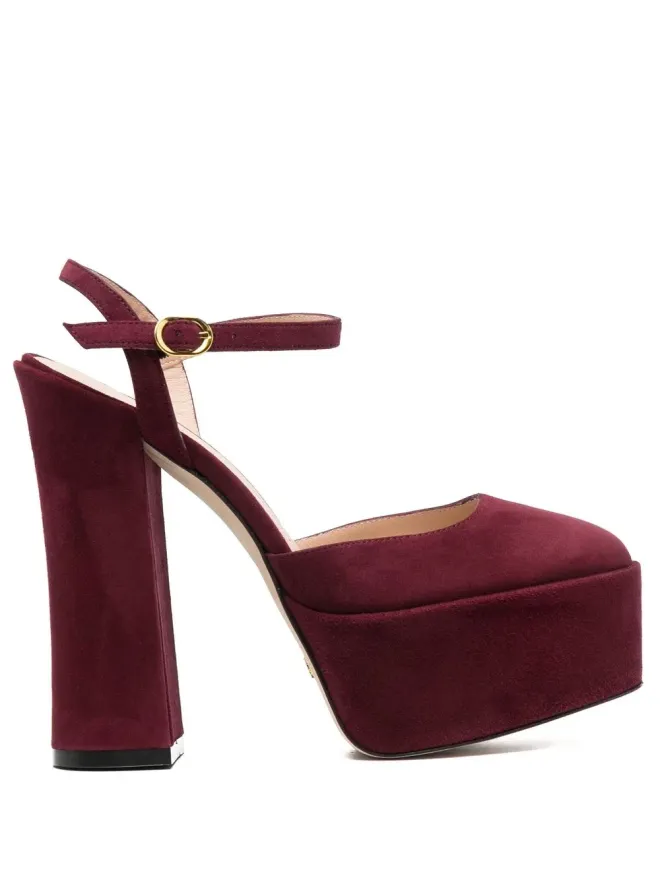 Stuart Weitzman Stuart Weitzman スクエアトゥスエードプラットフォームパンプス - レッドの商品画像