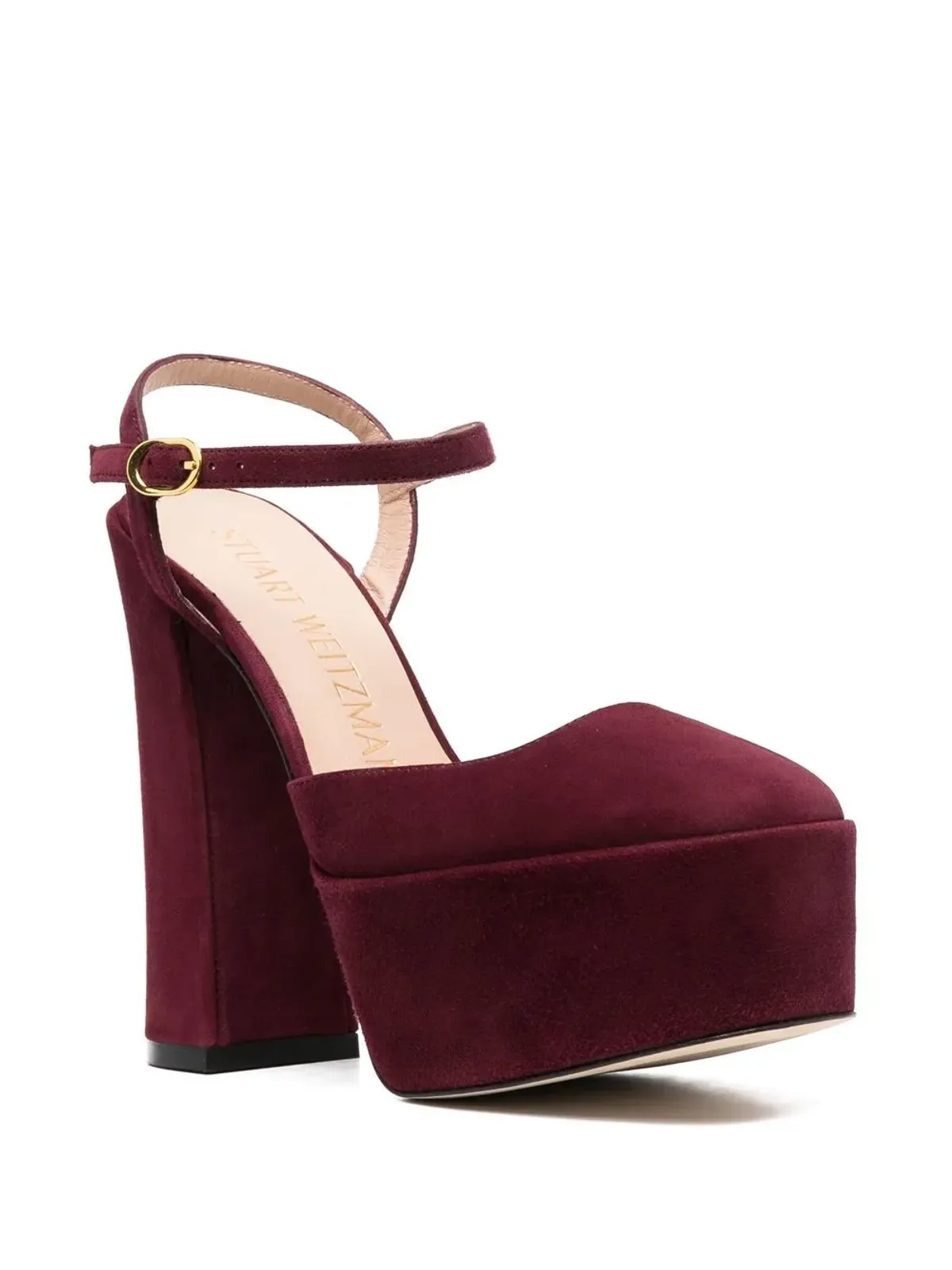 Stuart Weitzman スクエアトゥスエードプラットフォームパンプス - レッド - 画像2