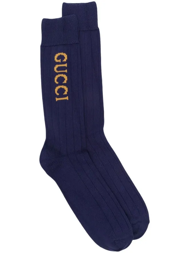 Gucci Gucci intarsia-knit logo socks - Blueの商品画像