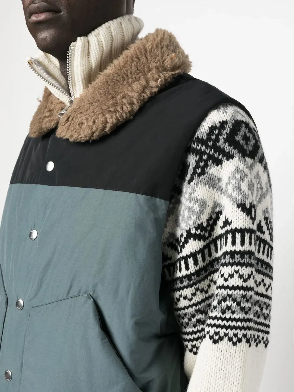 sacai グレー パディド シアリングカラー ジャケット - 画像5
