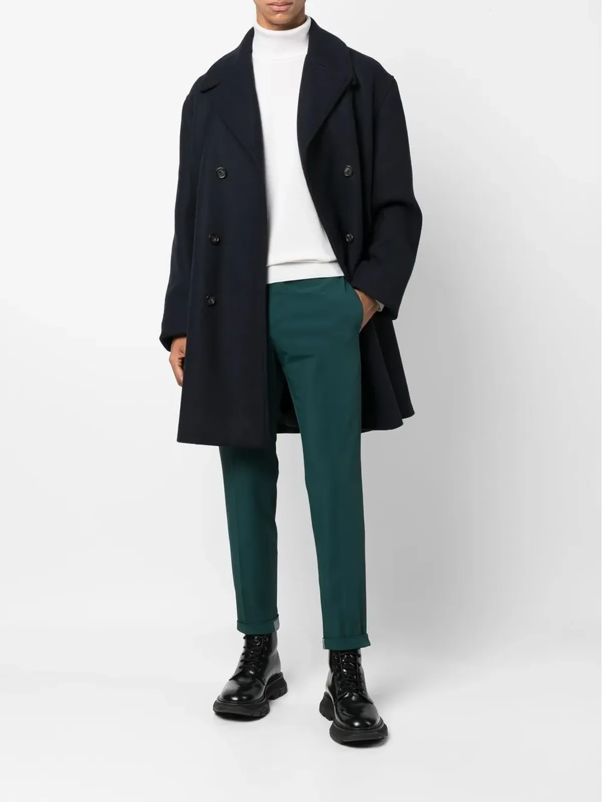 PT Torino contrasting-cuff straight-leg trousers - Green - 画像2