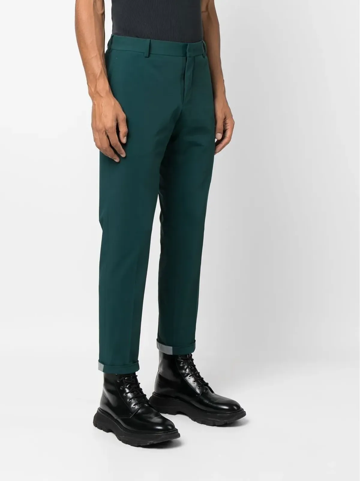 PT Torino contrasting-cuff straight-leg trousers - Green - 画像3