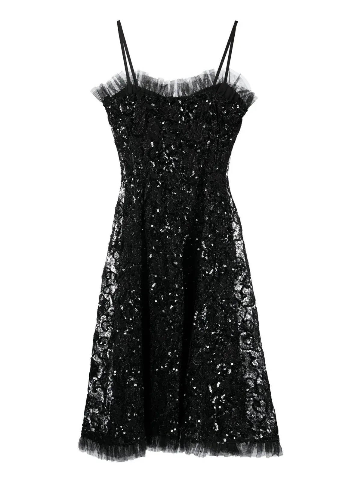 Saint Laurent Pre-Owned 1980年代のスパンコール付きレースのフレアドレス - ブラック - 画像2