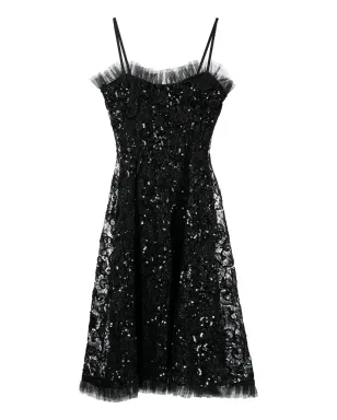 Saint Laurent Pre-Owned 1980年代のスパンコール付きレースのフレアドレス - ブラック - サムネイル2