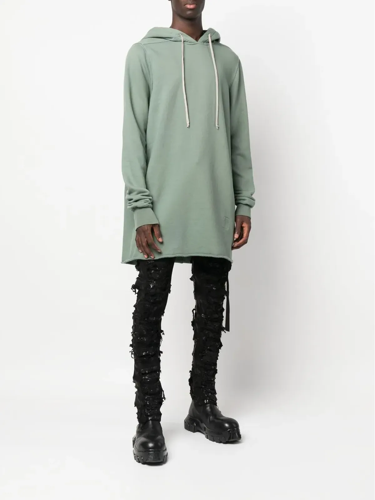 Rick Owens DRKSHDW リブトリム長袖フーディー - 画像2