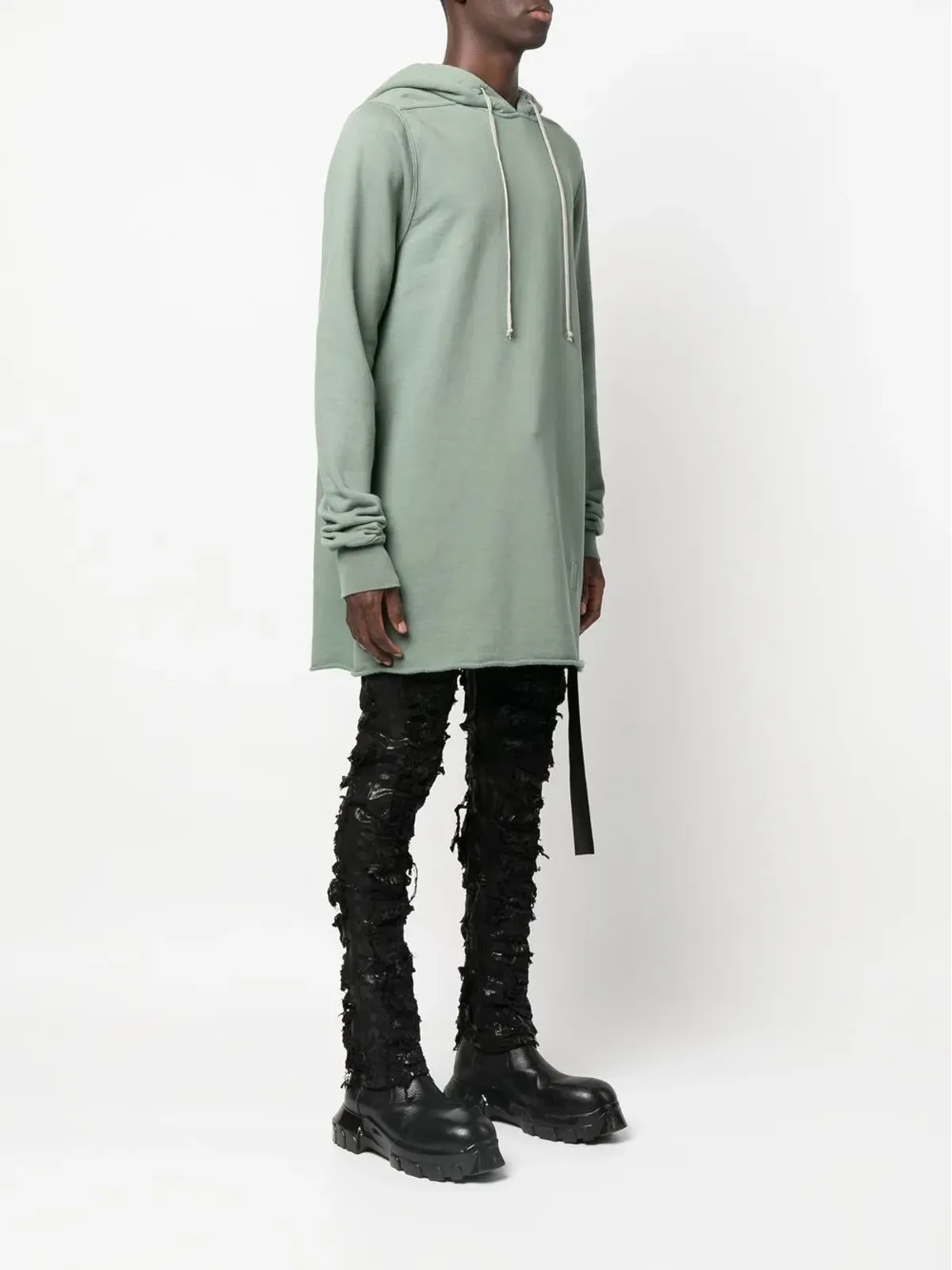 Rick Owens DRKSHDW リブトリム長袖フーディー - 画像3