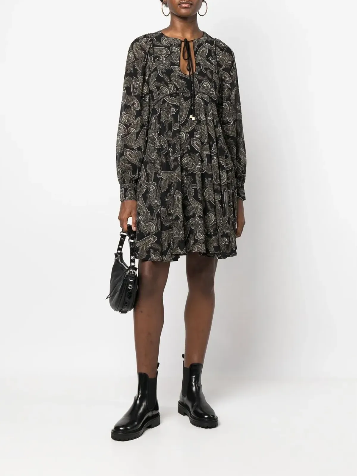 Michael Michael Kors ペイズリープリント長袖ドレス ブラック - 画像2