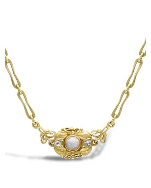 Pragnell Vintage アールヌーヴォー 18kt イエローゴールド オパールとダイヤモンド ネックレス - サムネイル1
