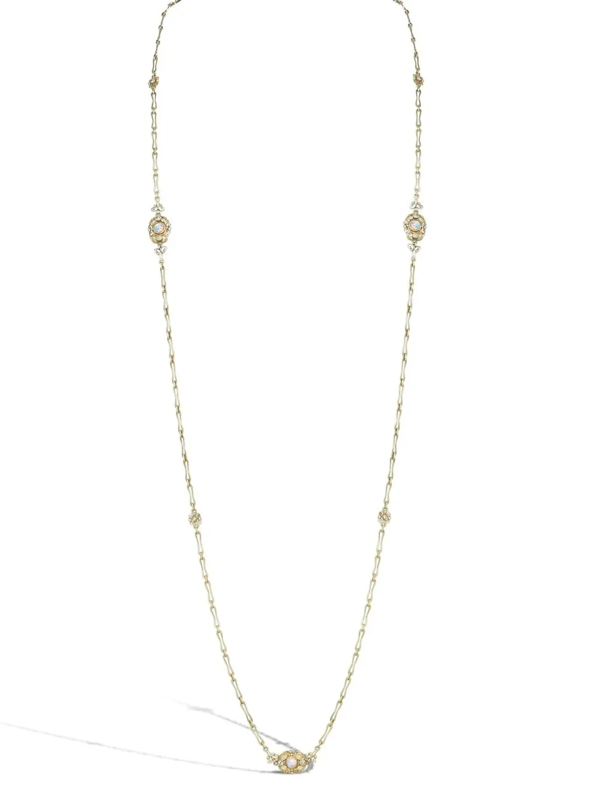 Pragnell Vintage アールヌーヴォー 18kt イエローゴールド オパールとダイヤモンド ネックレス - 画像2