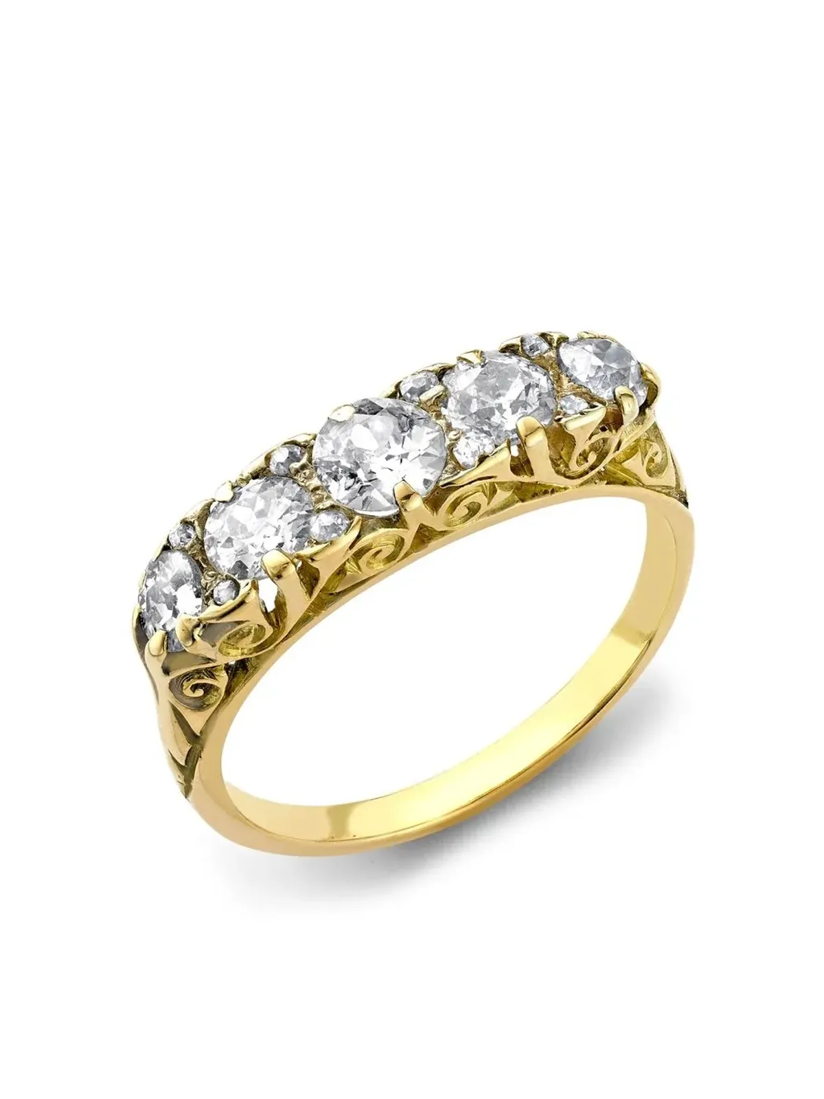 Pragnell Vintage 18kt イエローゴールド ヴィクトリア朝風 ダイヤモンド5石リング - 画像4