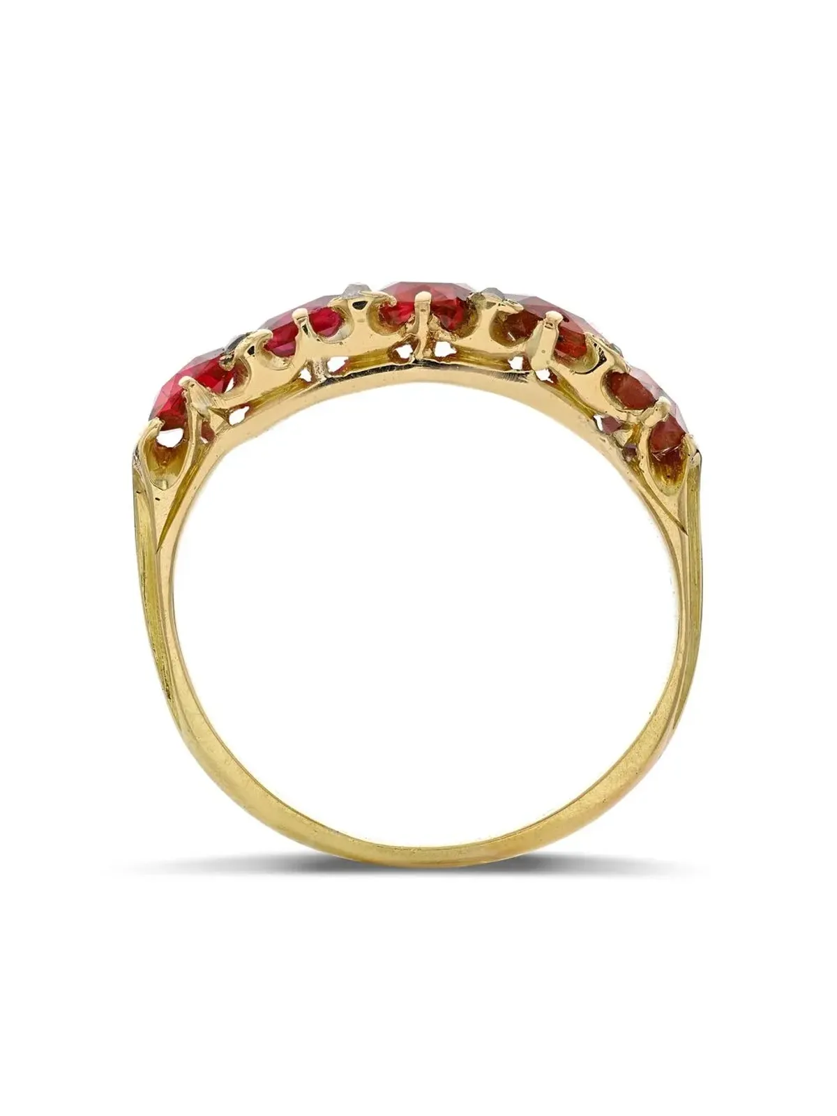 Pragnell Vintage 18kt yellow gold Victorian Five Stone Burmese ruby ring - 画像2