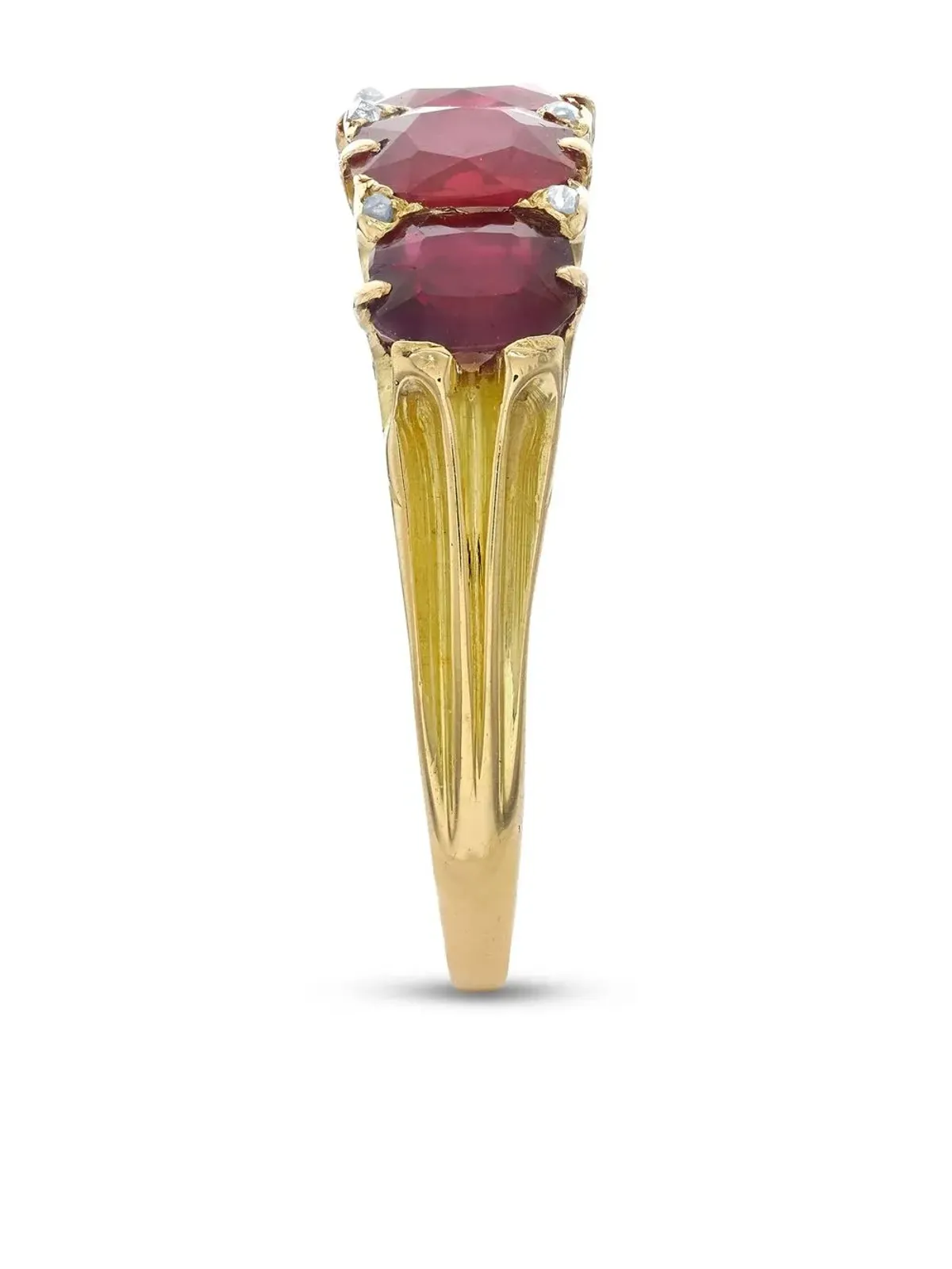 Pragnell Vintage 18kt yellow gold Victorian Five Stone Burmese ruby ring - 画像3