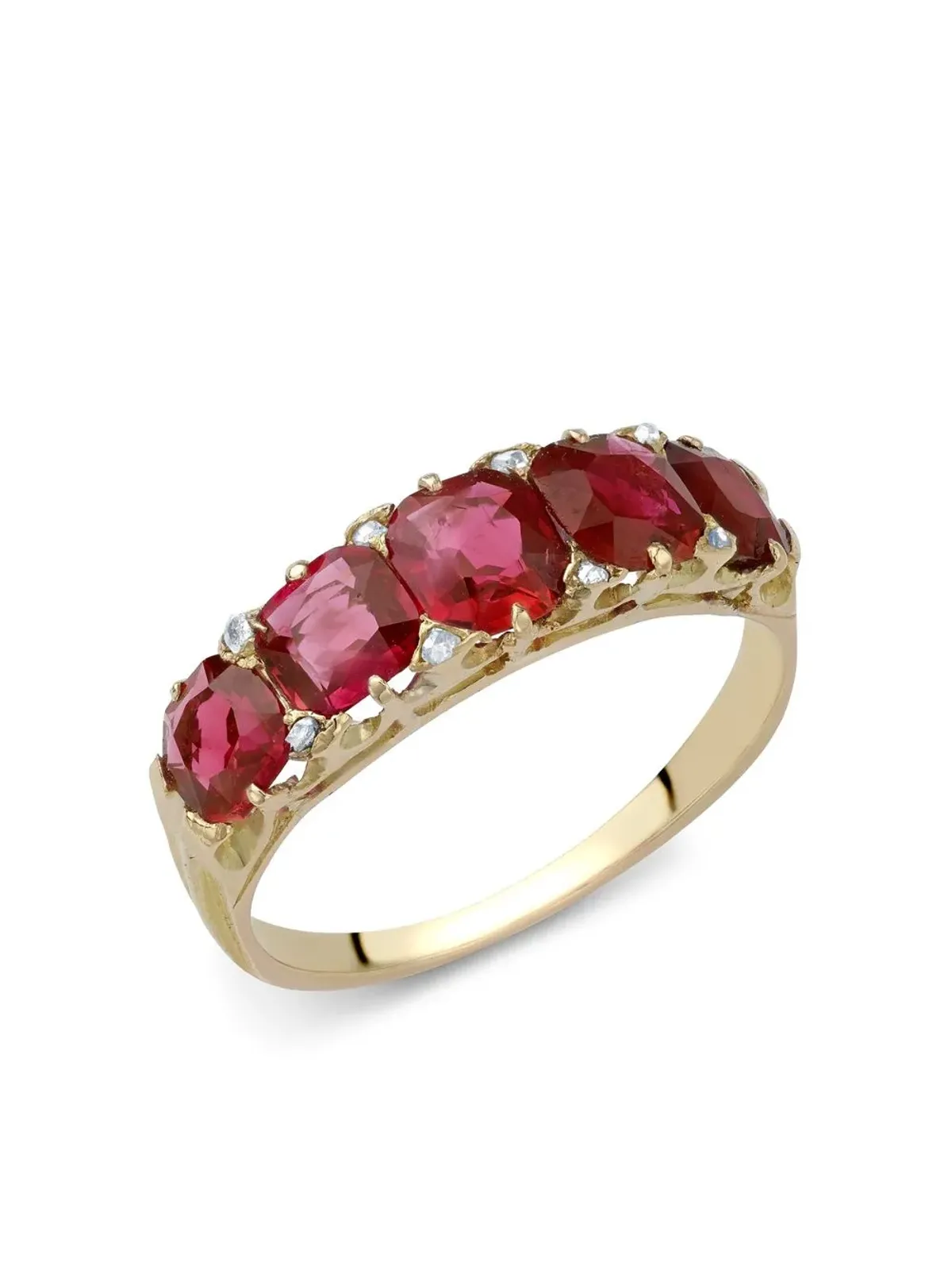 Pragnell Vintage 18kt yellow gold Victorian Five Stone Burmese ruby ring - 画像4
