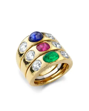 Pragnell Vintage 1970年 18K イエローゴールド ジェムストーン ドレスリング - サムネイル3