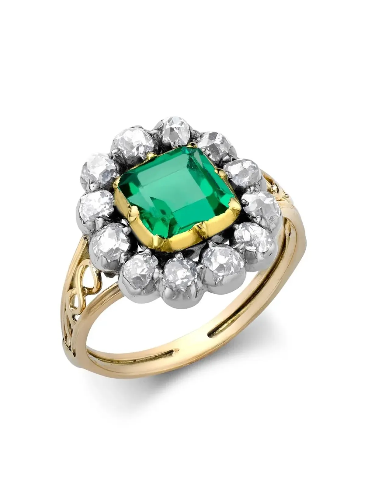Pragnell Vintage Victorian ビンテージ 18kt yellow gold diamond and emerald ring - 画像3