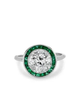Pragnell Vintage プラチナ ターゲット クラスター エメラルドとダイヤモンド リング - サムネイル1