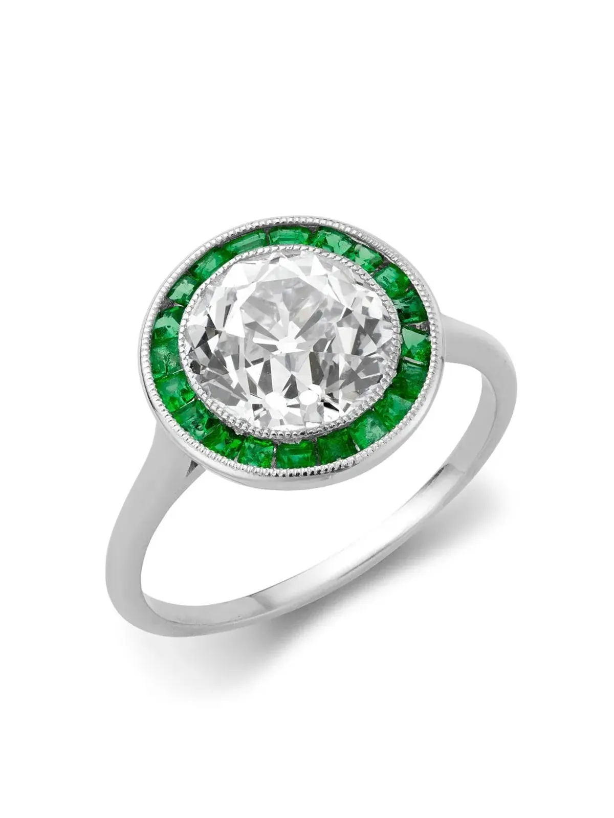 Pragnell Vintage プラチナ ターゲット クラスター エメラルドとダイヤモンド リング - 画像4