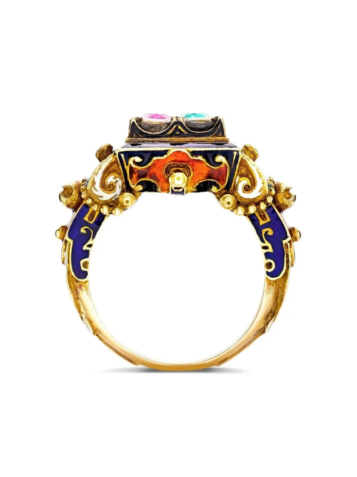 Pragnell Vintage 1837-1890 18K イエローゴールド ルビーとエメラルドのリング グリーン - 画像2