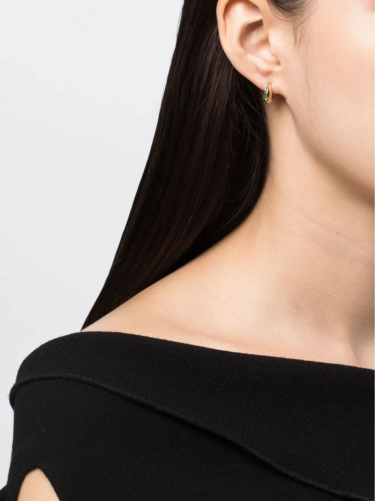 Lizzie Mandler Fine Jewelry 18kt Yellow Gold 小さなクレセントエメラルド フープピアス - 画像2