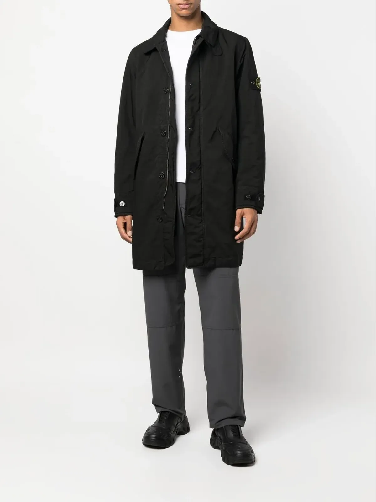 Stone Island ロゴパッチ付きシングルブレストコート - ブラック - 画像2