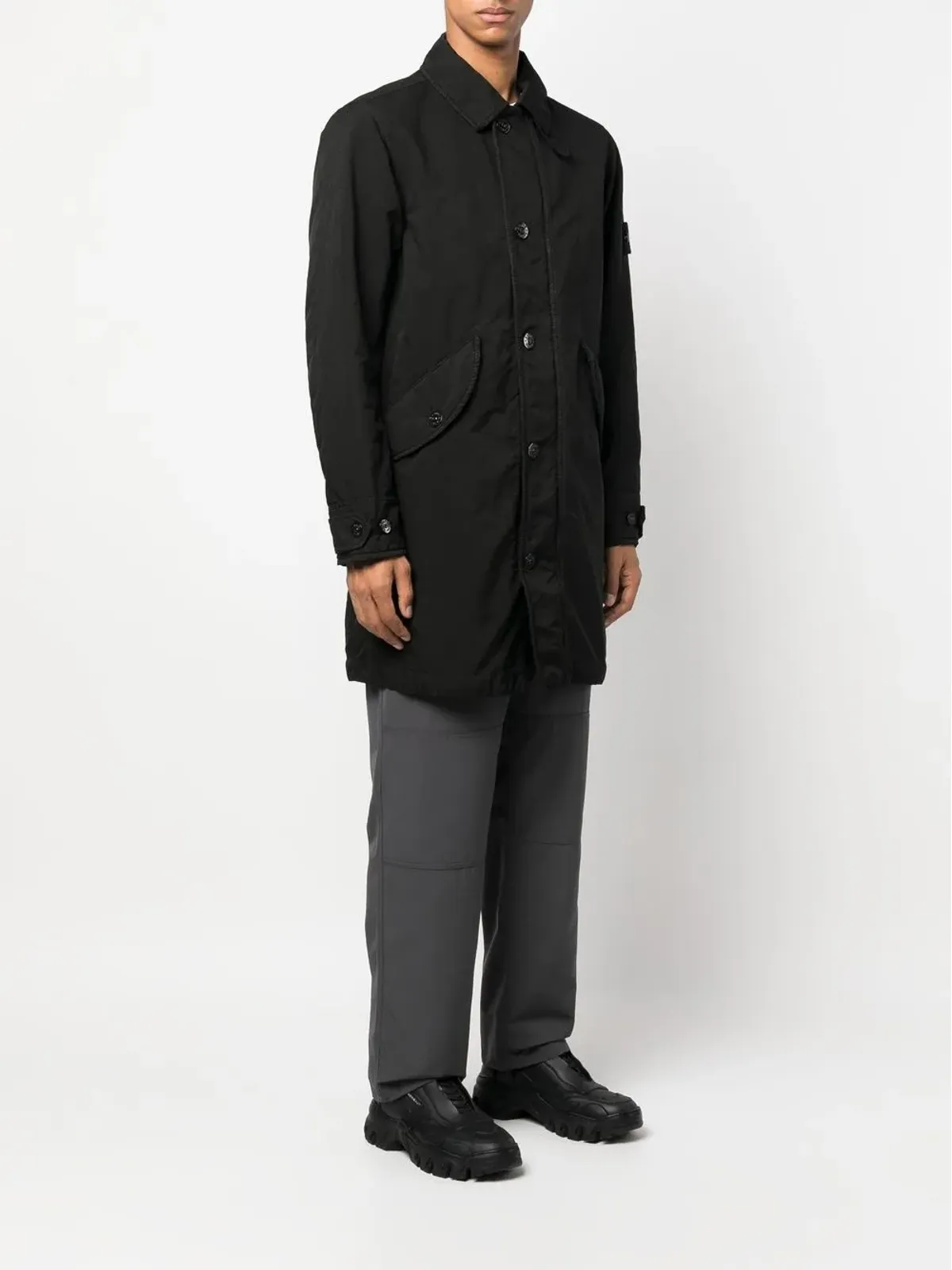 Stone Island ロゴパッチ付きシングルブレストコート - ブラック - 画像3