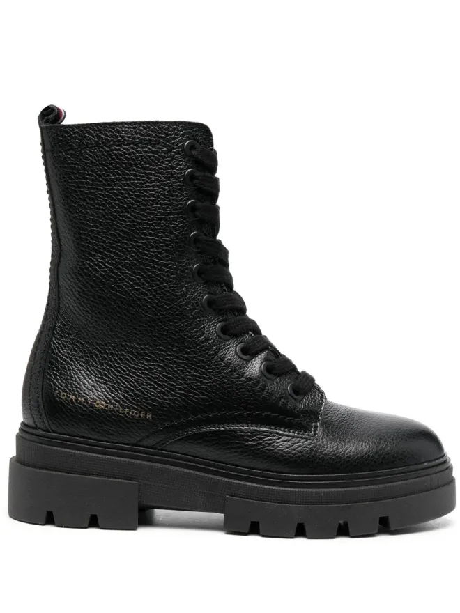 Tommy Hilfiger Tommy Hilfiger ボリューム感のあるレースアップレザー アンクルブーツ - Blackの商品画像