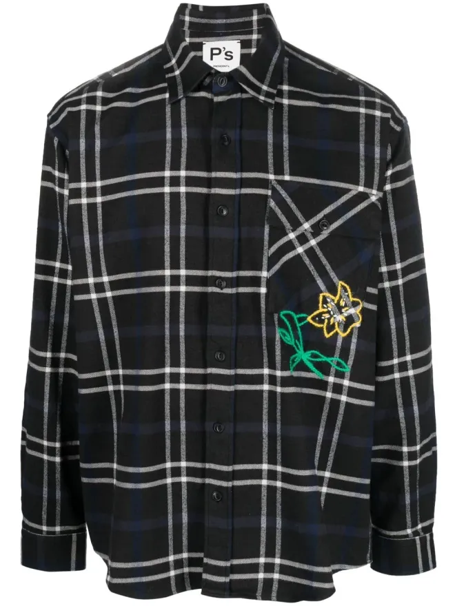President's President’S embroidered-floral check shirt - Greyの商品画像