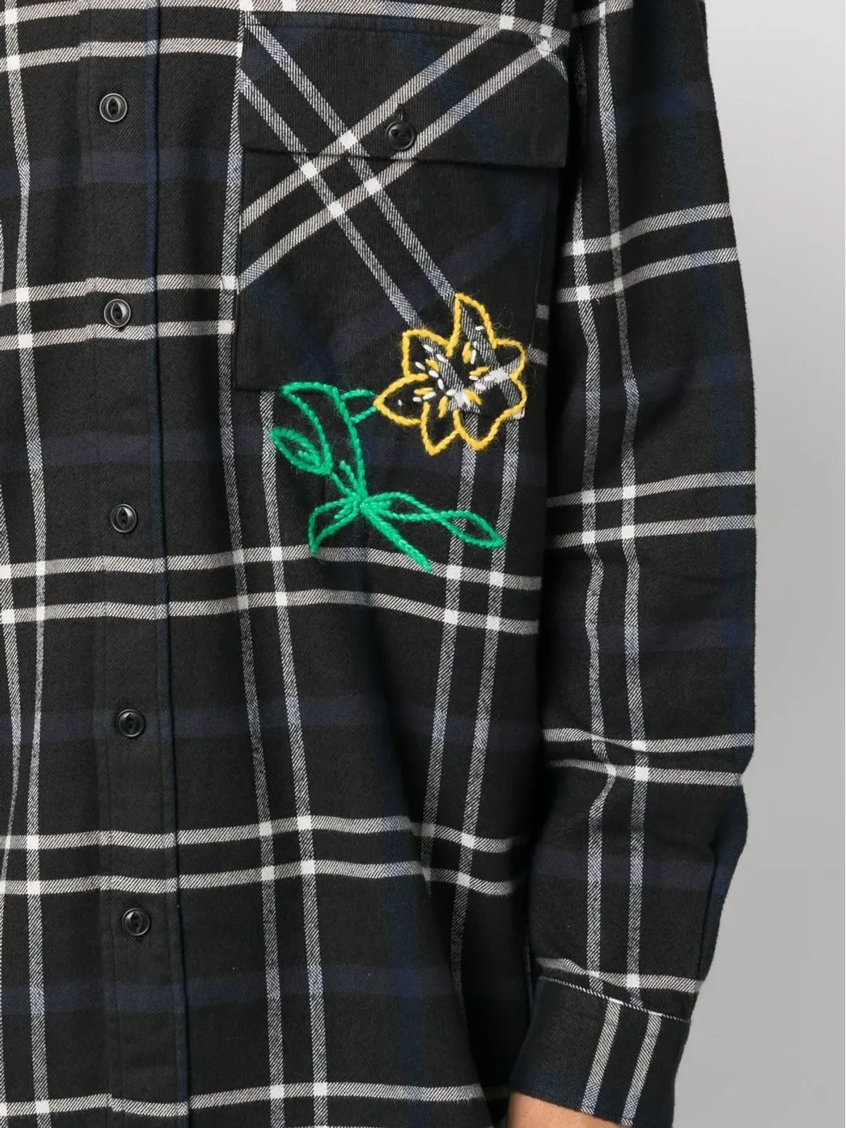 President’S embroidered-floral check shirt - Grey - 画像5