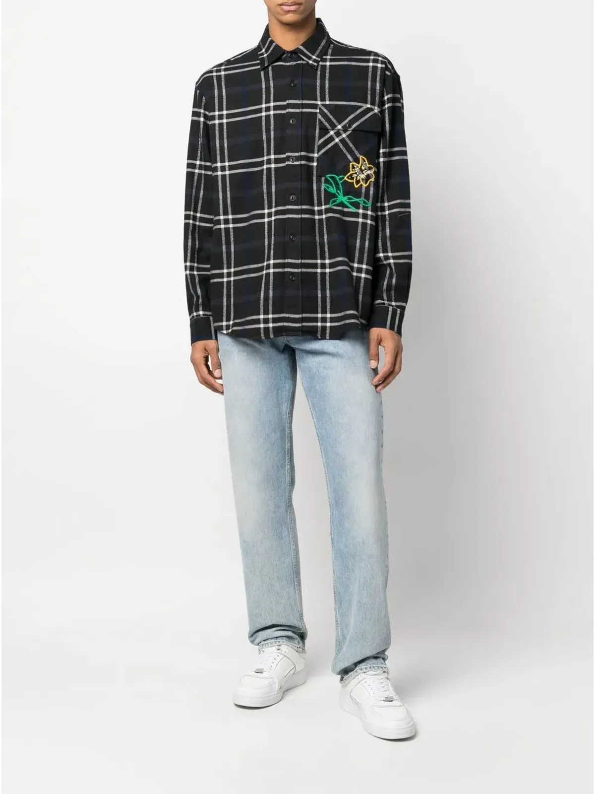 President’S embroidered-floral check shirt - Grey - 画像2