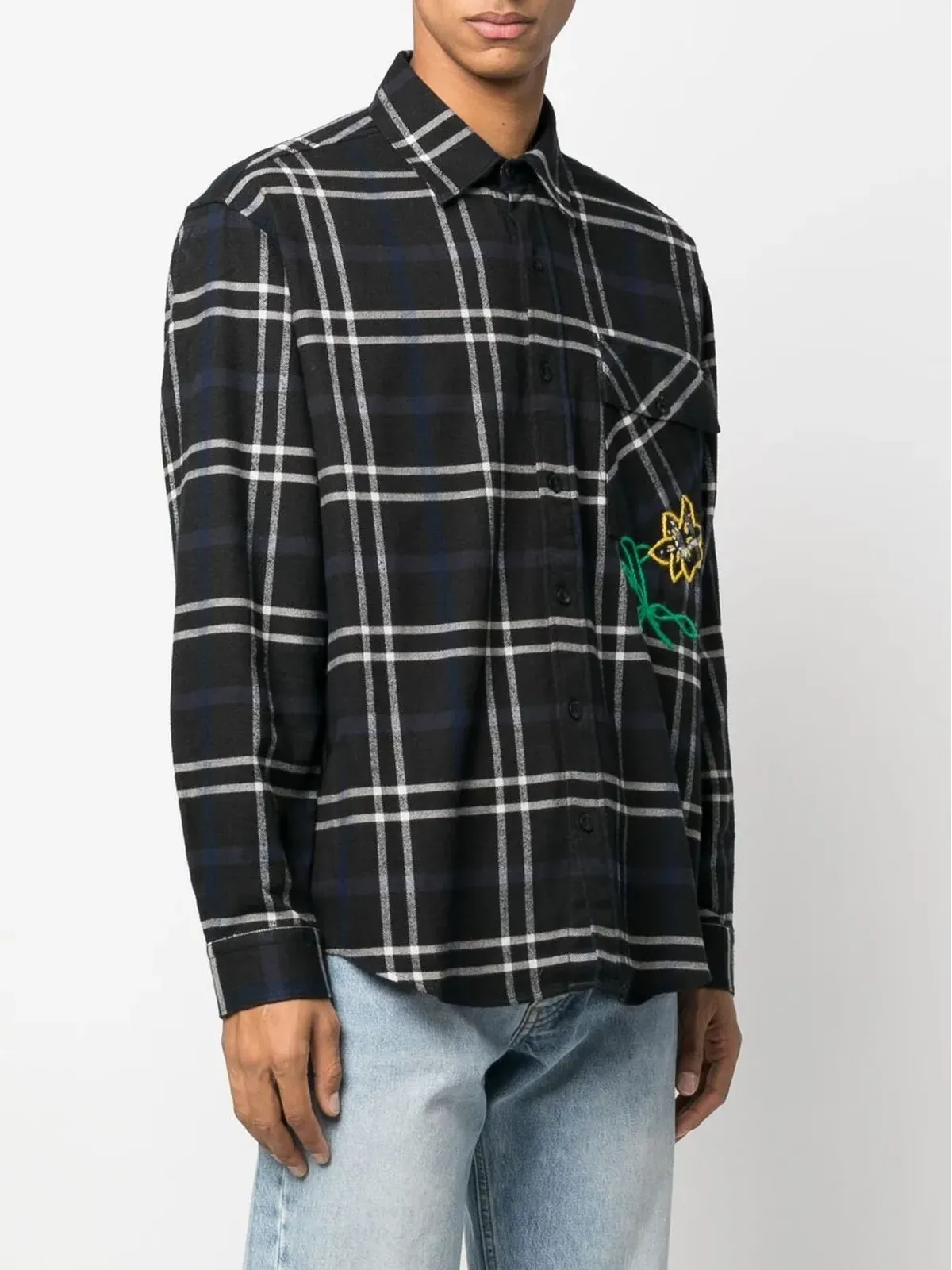 President’S embroidered-floral check shirt - Grey - 画像3