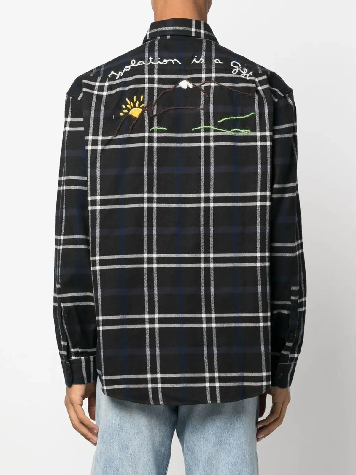 President’S embroidered-floral check shirt - Grey - 画像4