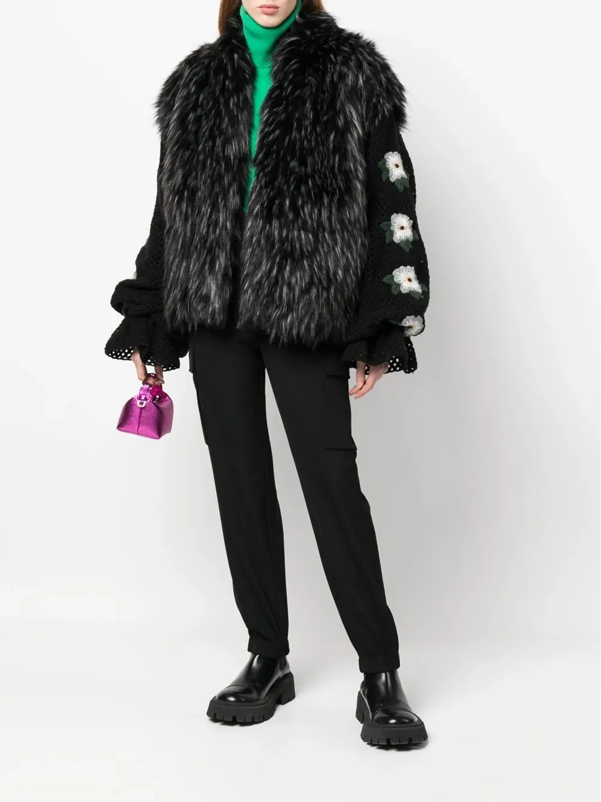 tu lizé oversized faux fur jacket - Black - 画像2