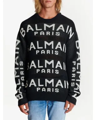 Balmain ロゴ入りインターシャ編みニットセーター ブラック - サムネイル3