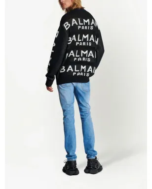 Balmain ロゴ入りインターシャ編みニットセーター ブラック - サムネイル4