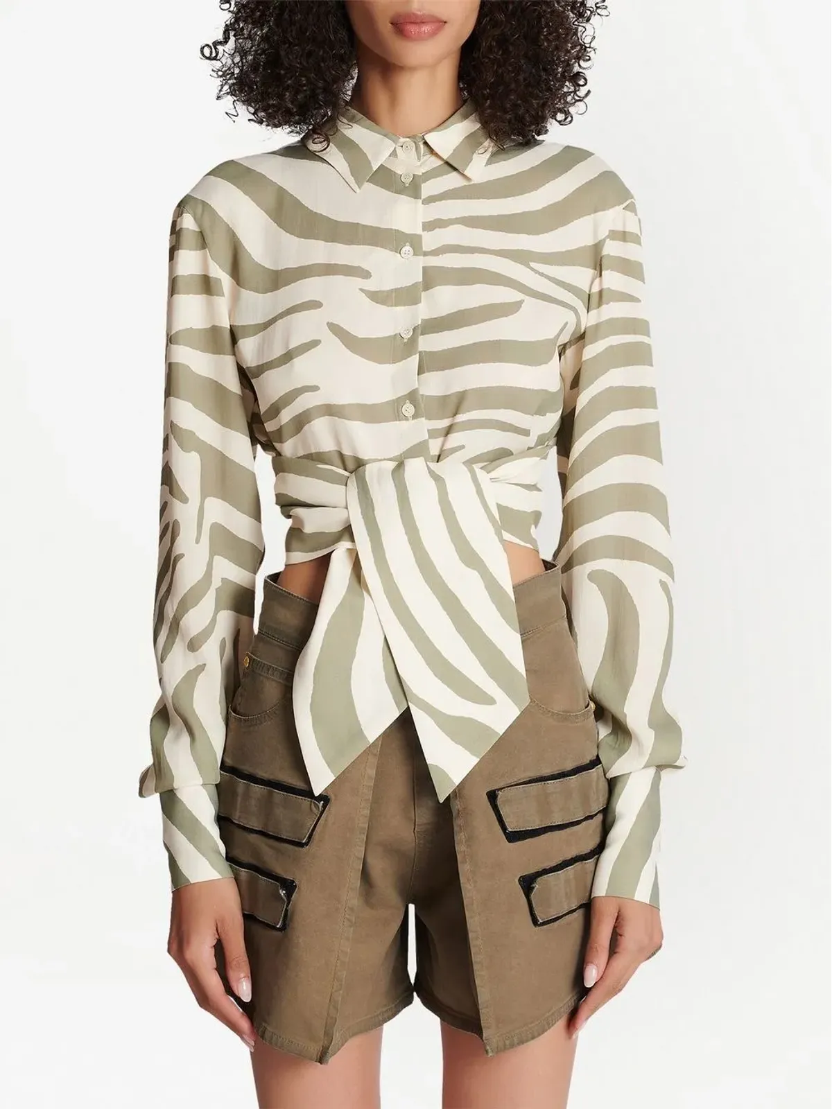 Balmain アニマルプリント タイウエスト シャツ - 画像3