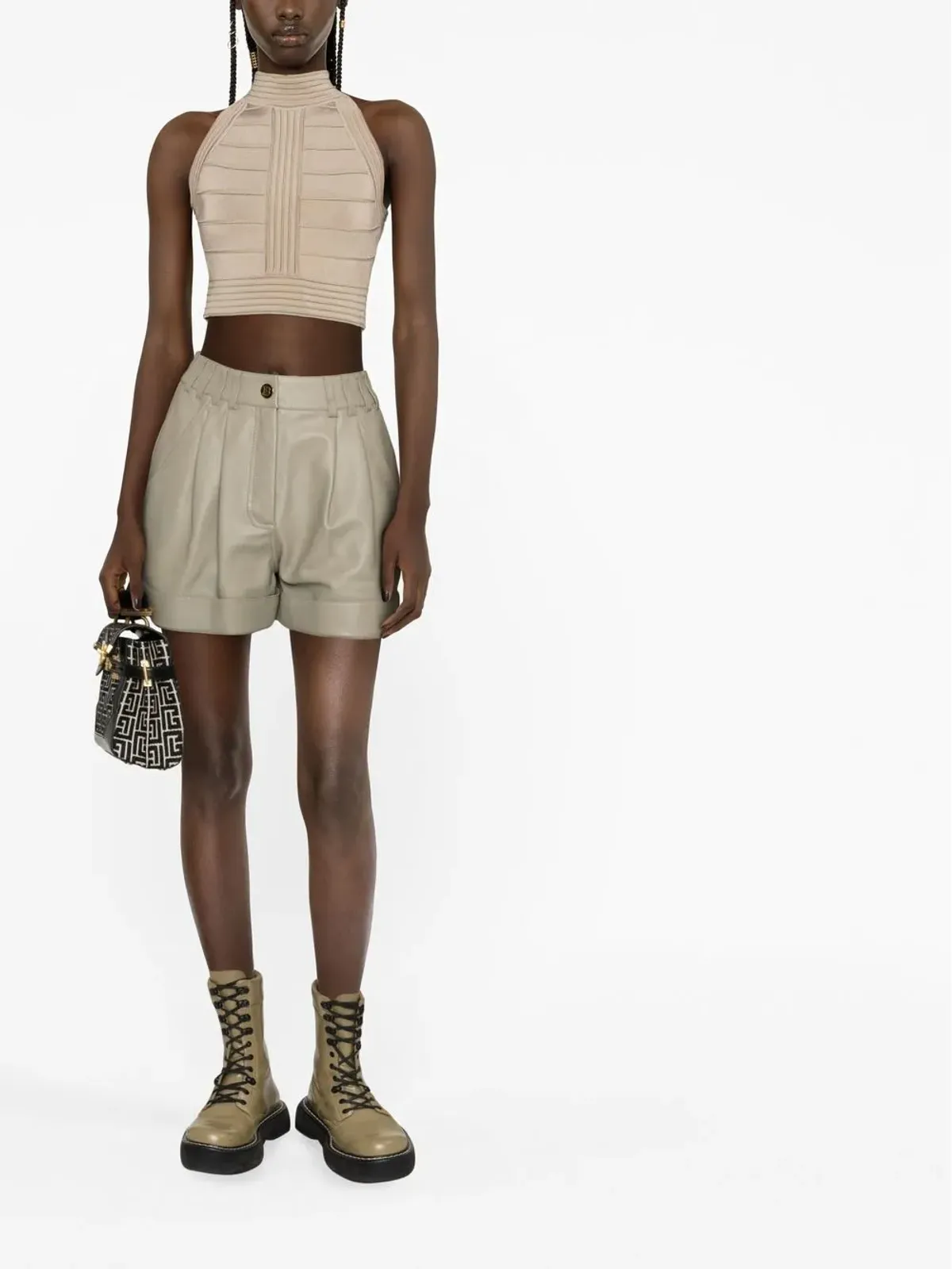 Balmain ハイウエストラムスキンショーツ - 画像2