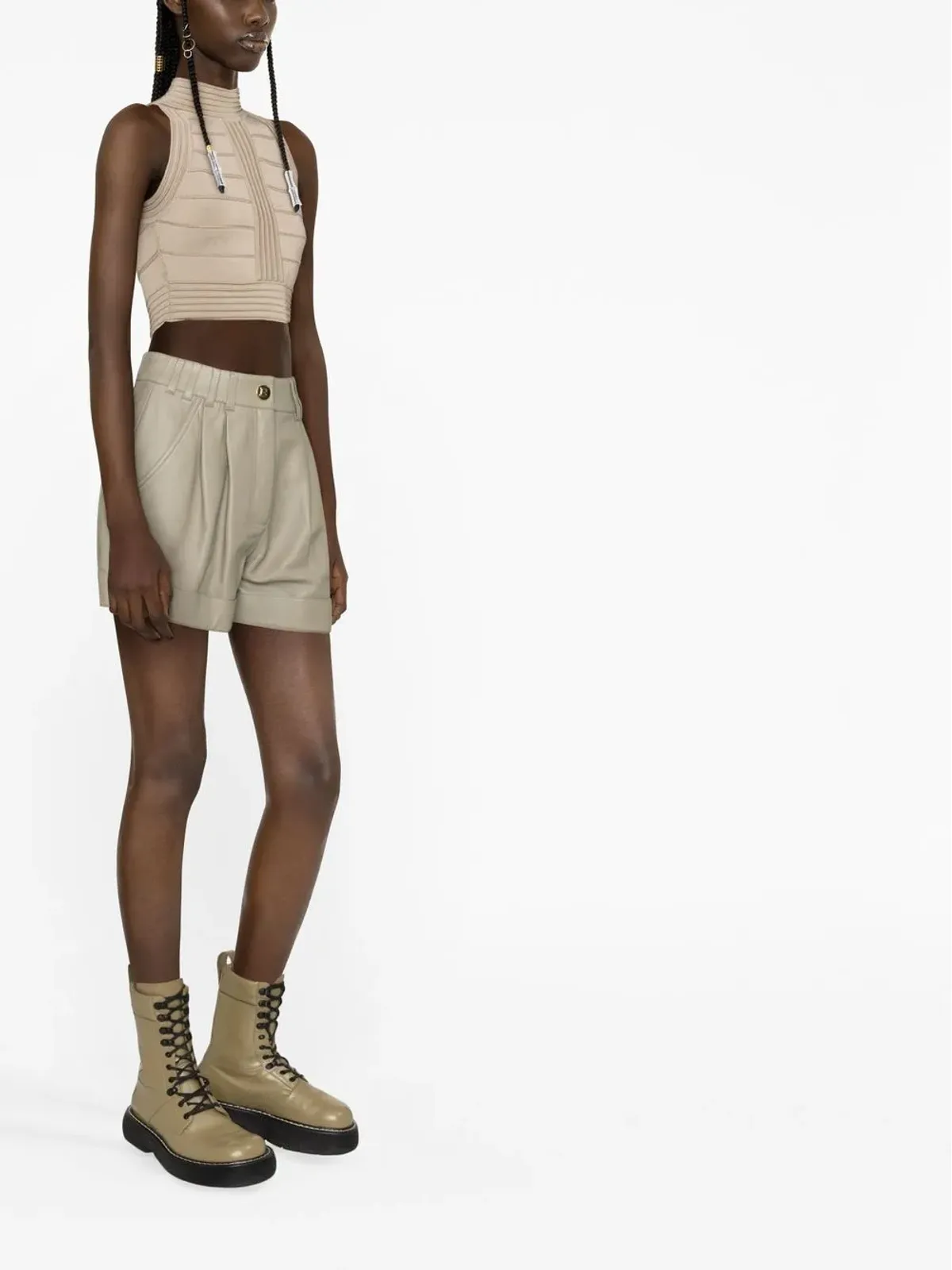 Balmain ハイウエストラムスキンショーツ - 画像3