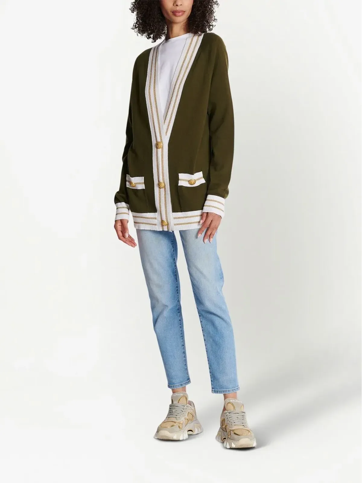 Balmain ボタンフロント ニットカーディガン ブラウン - 画像2
