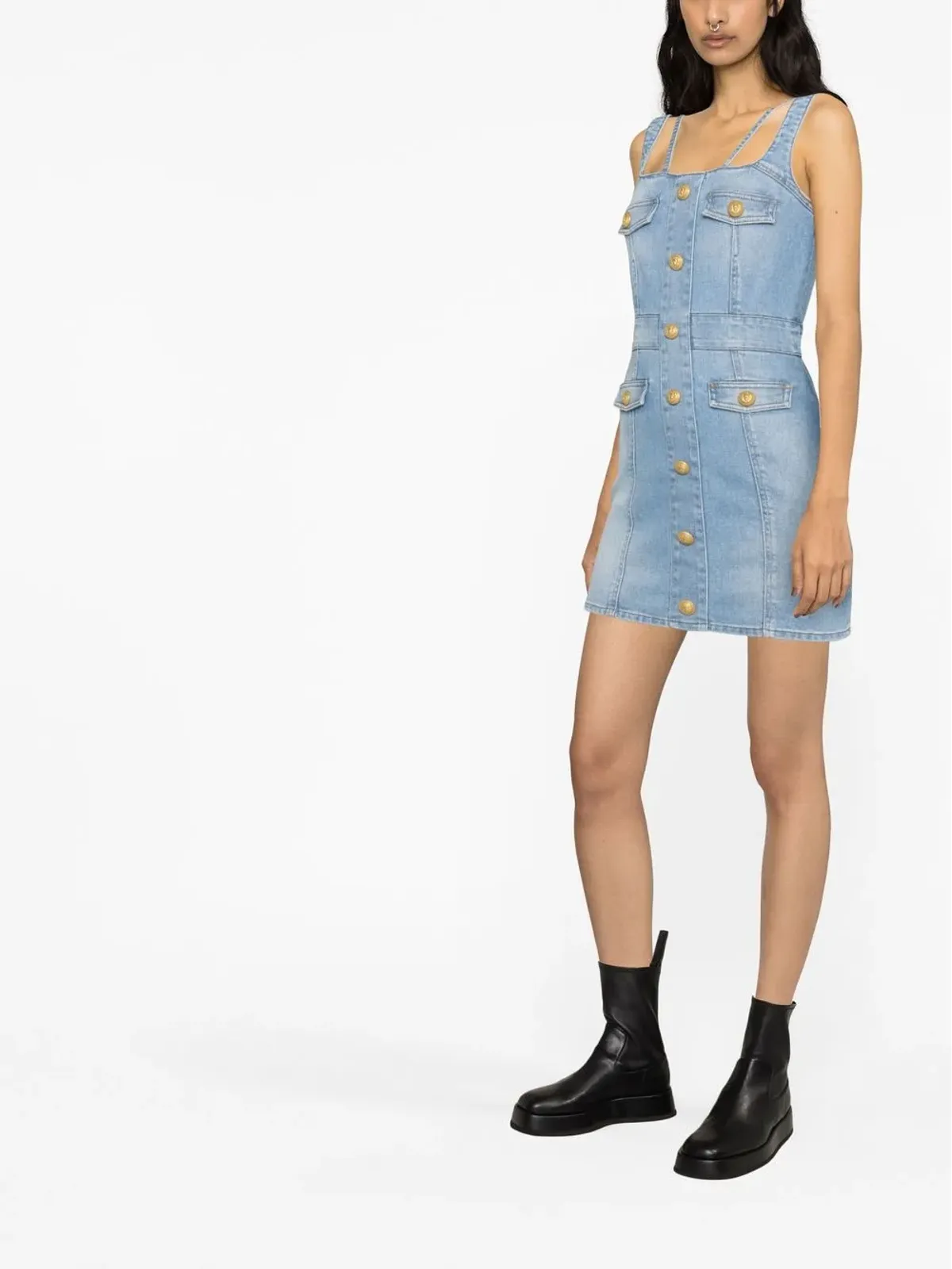 Balmain ノースリーブデニムドレス - ブルー - 画像4