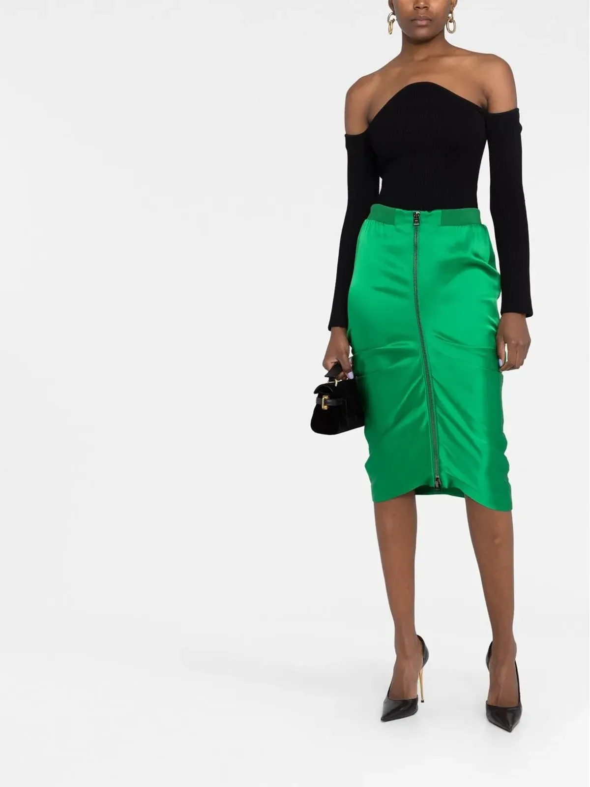 TOM FORD ジップアップ ドレープ ペンシルスカート - グリーン - 画像2