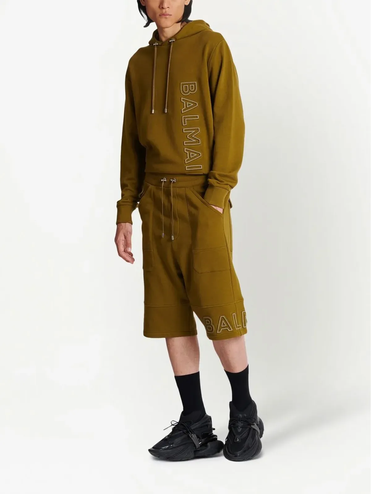Balmain ロゴプリント オーガニックコットン ショーツ - ブラウン - 画像2