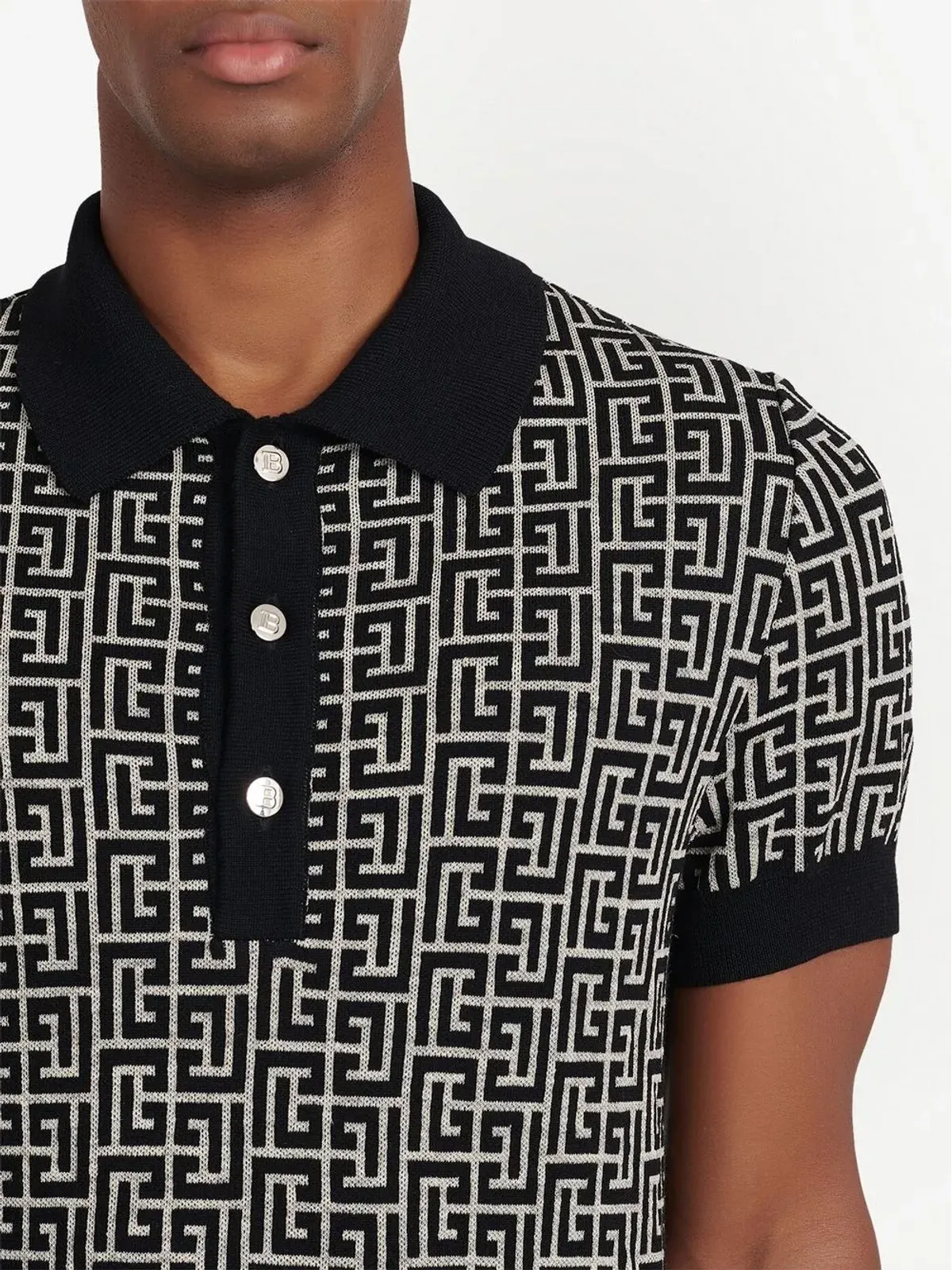 Balmain モノグラムジャカード ポロシャツ - ブラック - 画像5