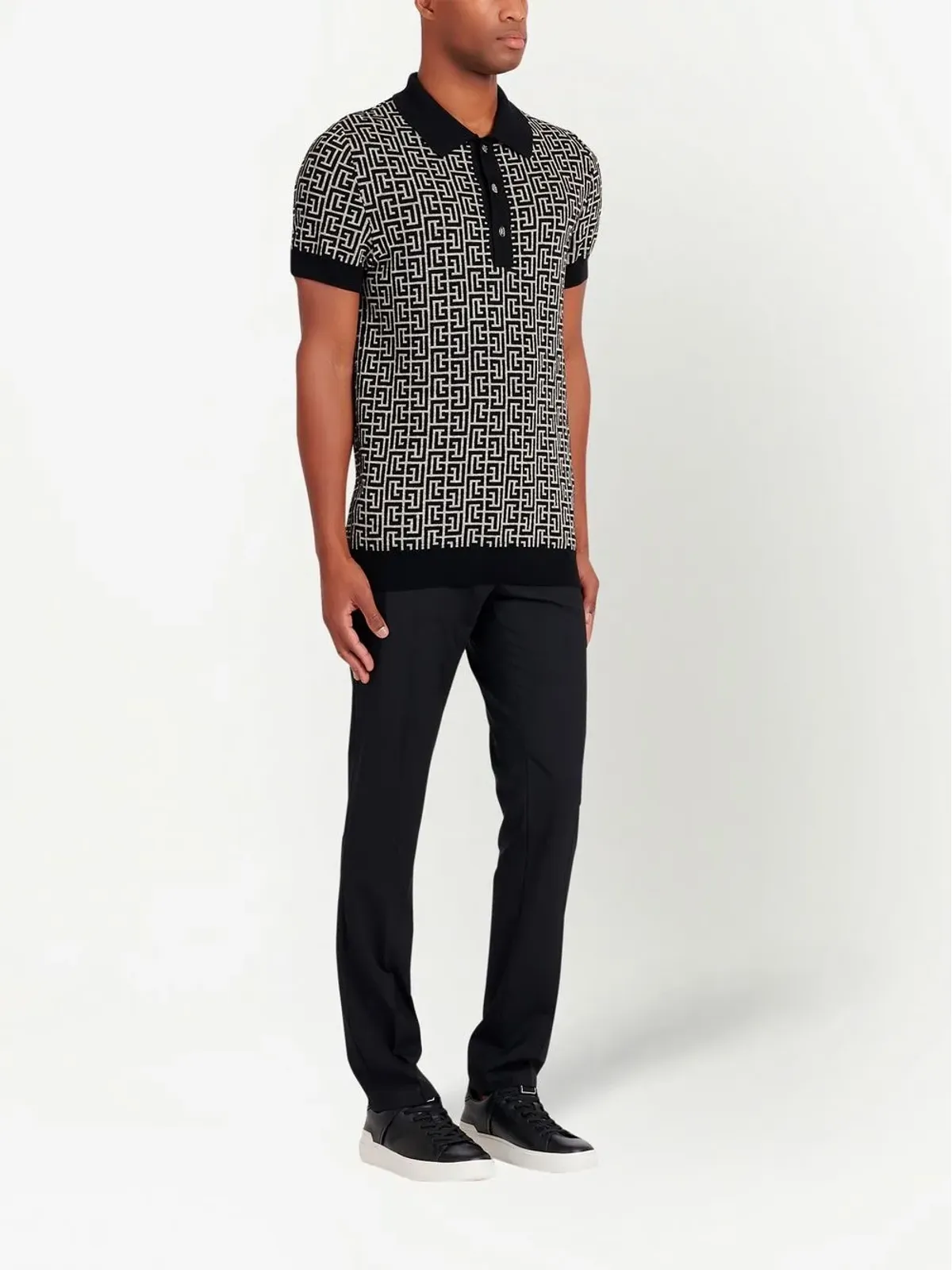 Balmain モノグラムジャカード ポロシャツ - ブラック - 画像3