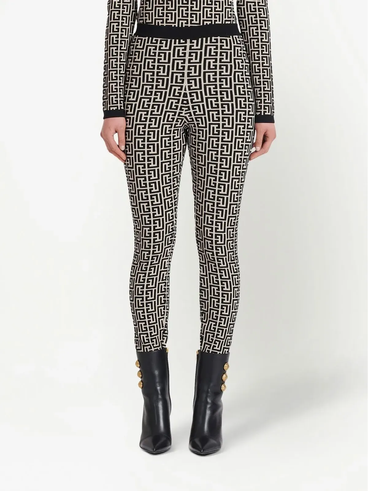 Balmain モノグラムプリント ハイウエスト レギンス - 画像5