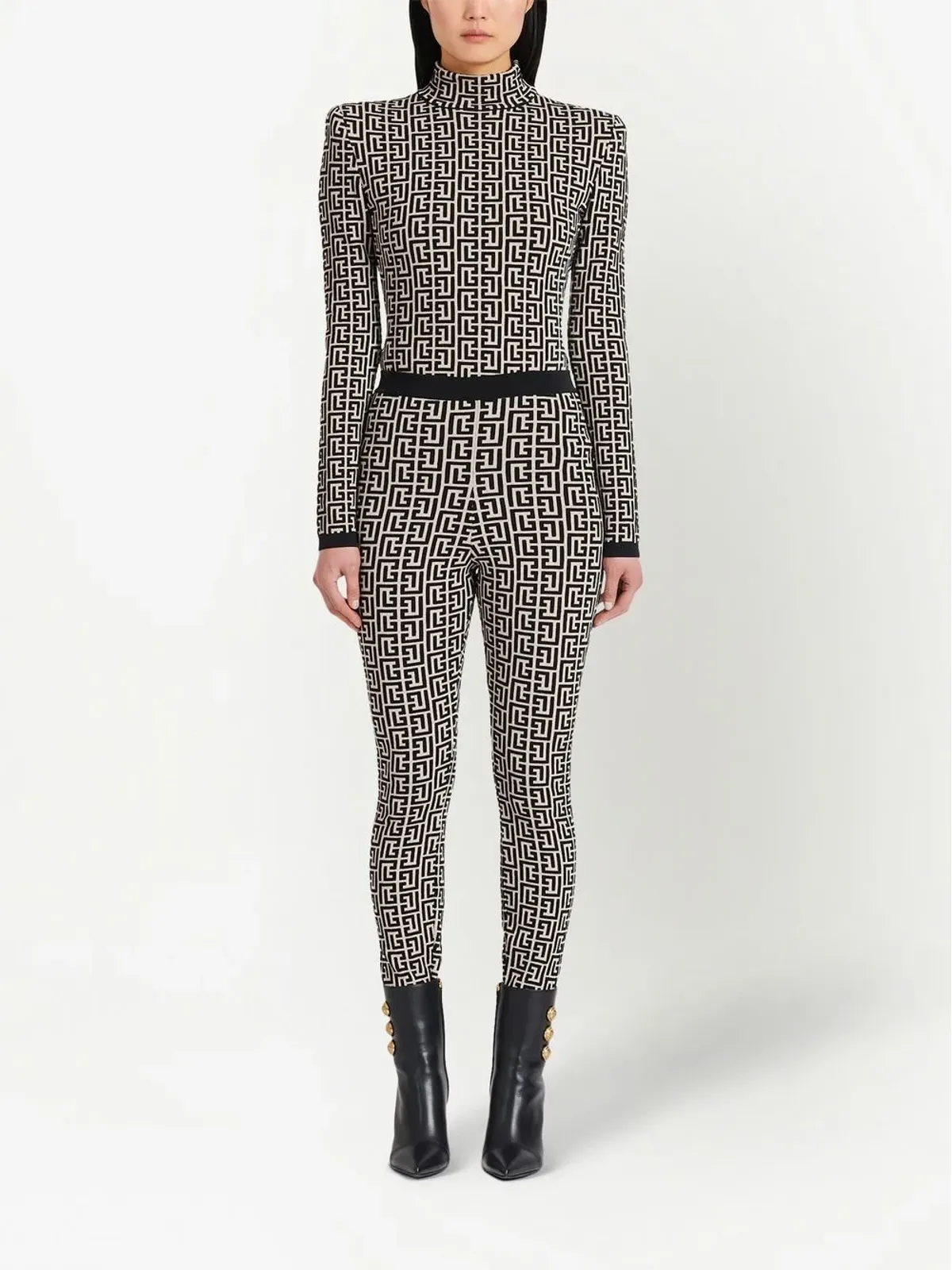 Balmain モノグラムプリント ハイウエスト レギンス - 画像3