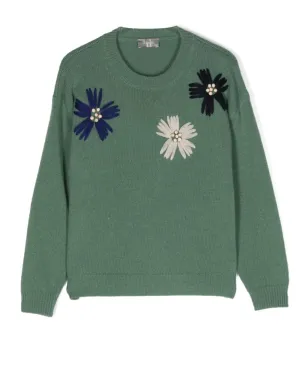 Il Gufo 花柄刺繍ウールジャンパー - Green - サムネイル1