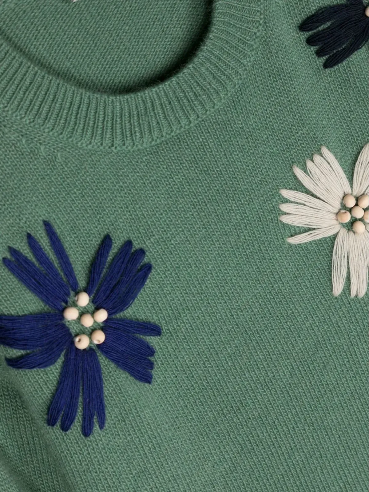 Il Gufo 花柄刺繍ウールジャンパー - Green - 画像3